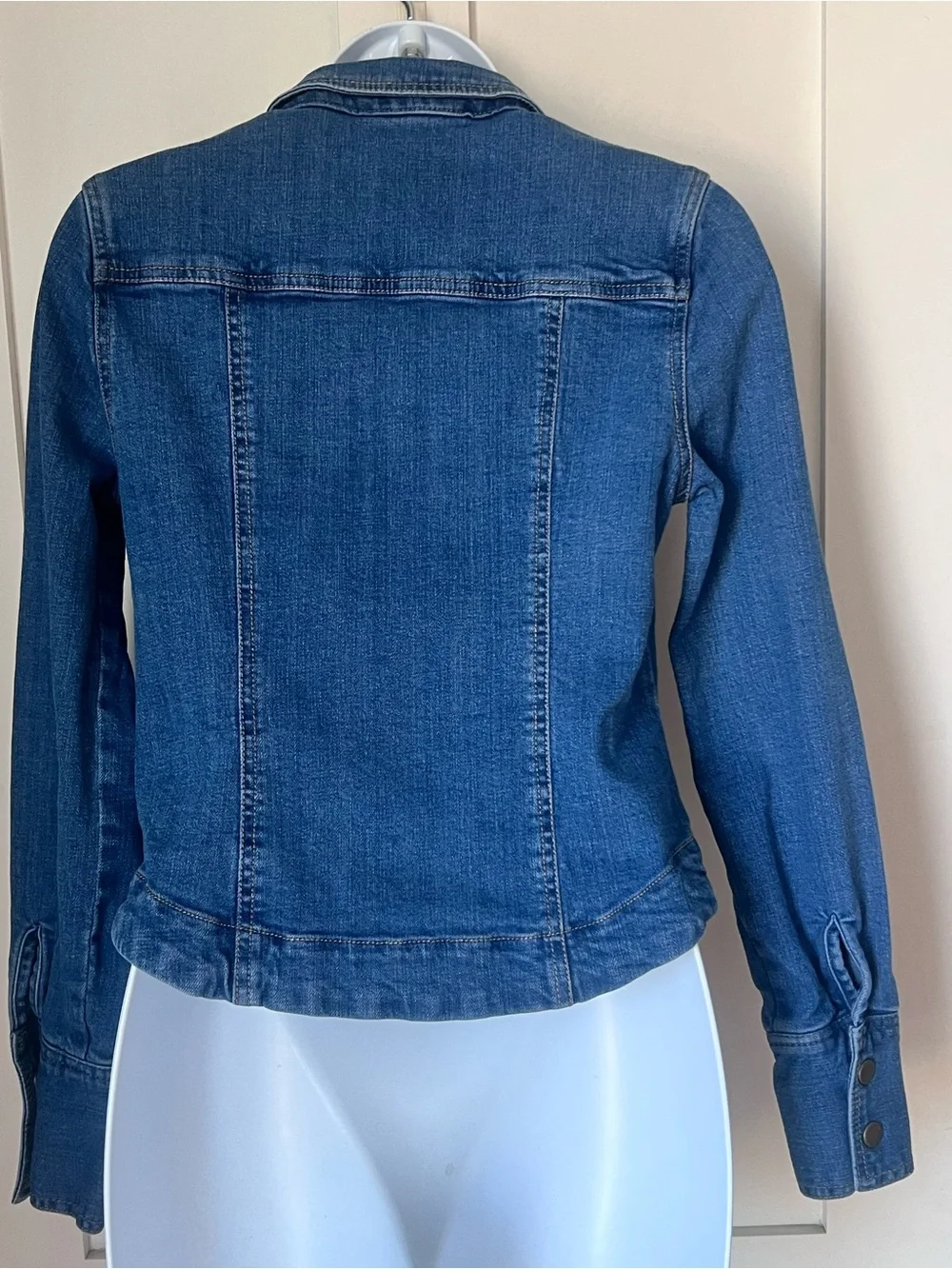 Free People Denim Stretch Snap Front Blue Jean Boho Western Rodeo Jacket S - Picture 6 of 10